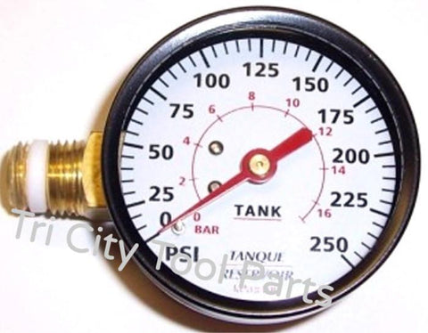 GA016709AV Campbell Hausfeld Air Compressor Gauge 2" 250psi 1/4" NPT