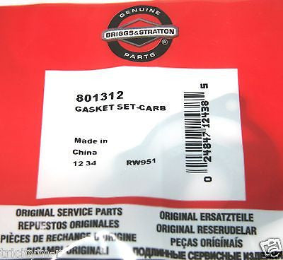 801312 Briggs & Stratton Snow Blower Carburetor Gasket Set   Genuine OEM Parts