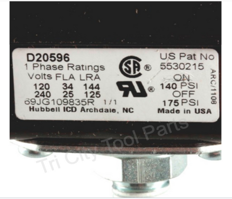 5140110-49 Porter Cable Air Compressor Pressure Switch 175/140 PSI  Craftsman